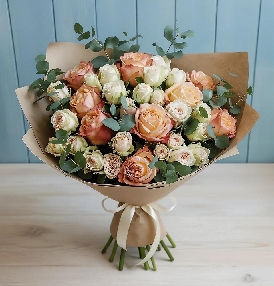 Букет цветов из: Альстромерии и Розы в Рославле