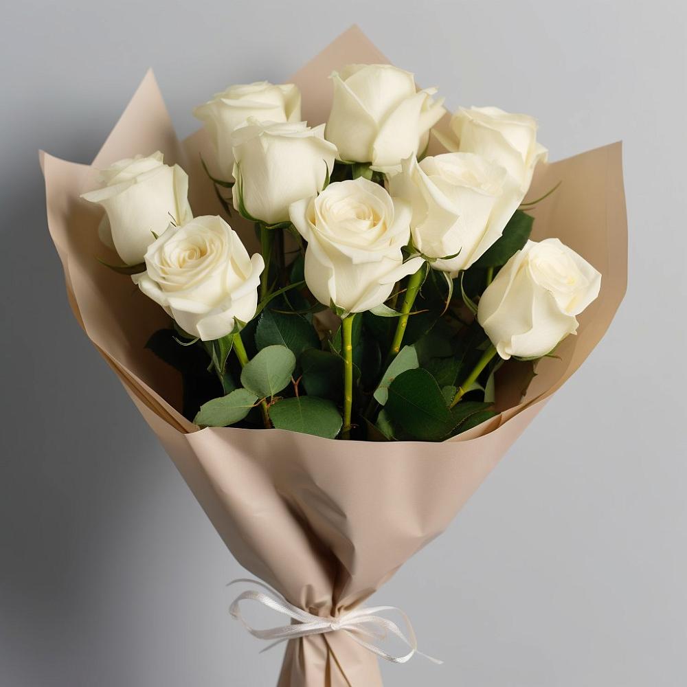 Букет 9 Белых роз Эдлесс Лав в Рославле