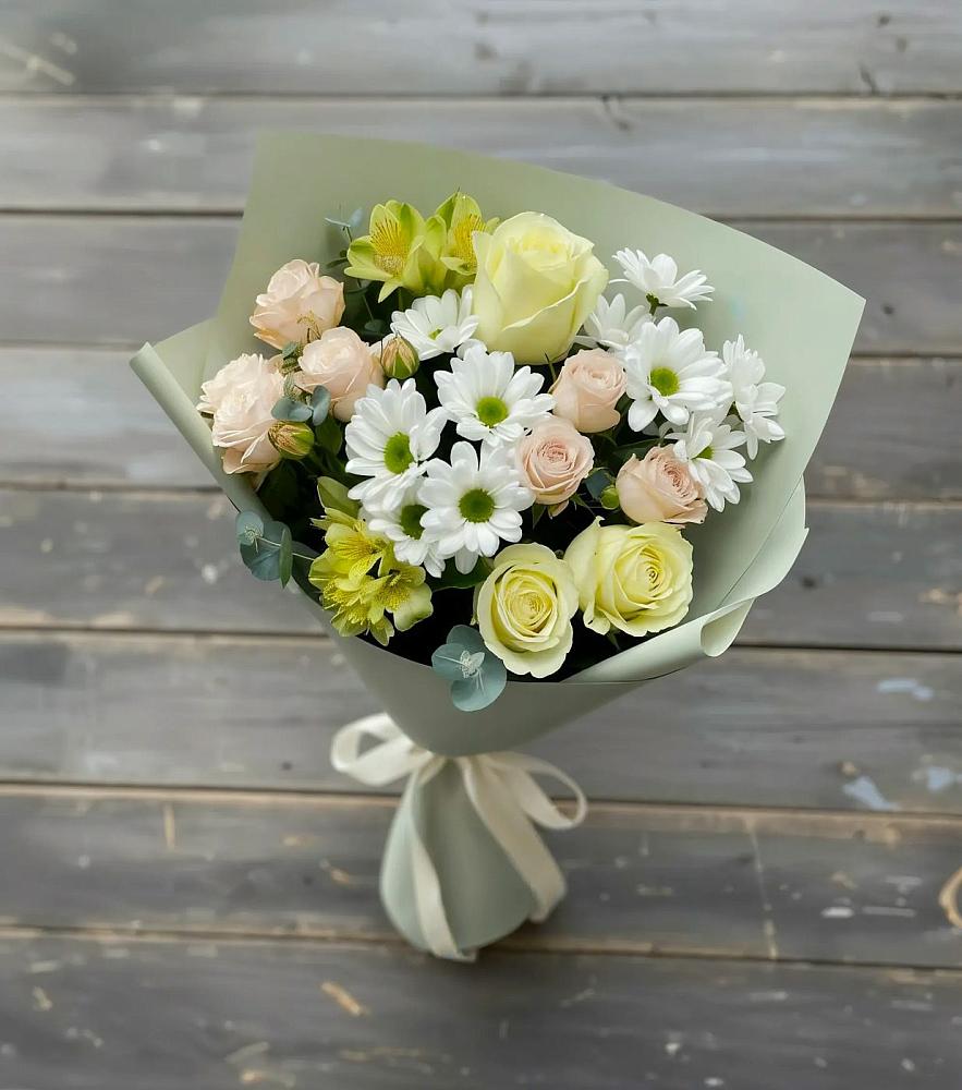 Букет цветов из: Альстромерии, Розы и Хризантемы в Рославле