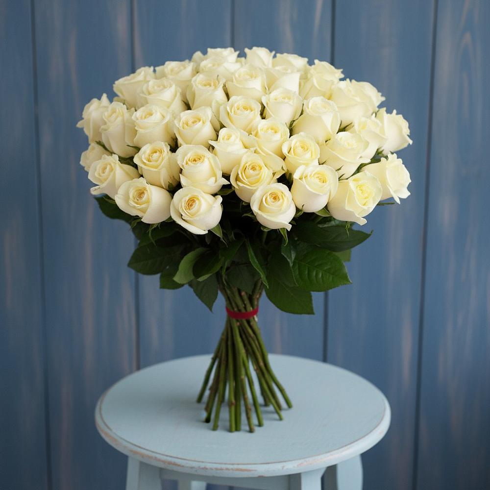 Букет 51 Белая роза Эдлесс Лав в Рославле