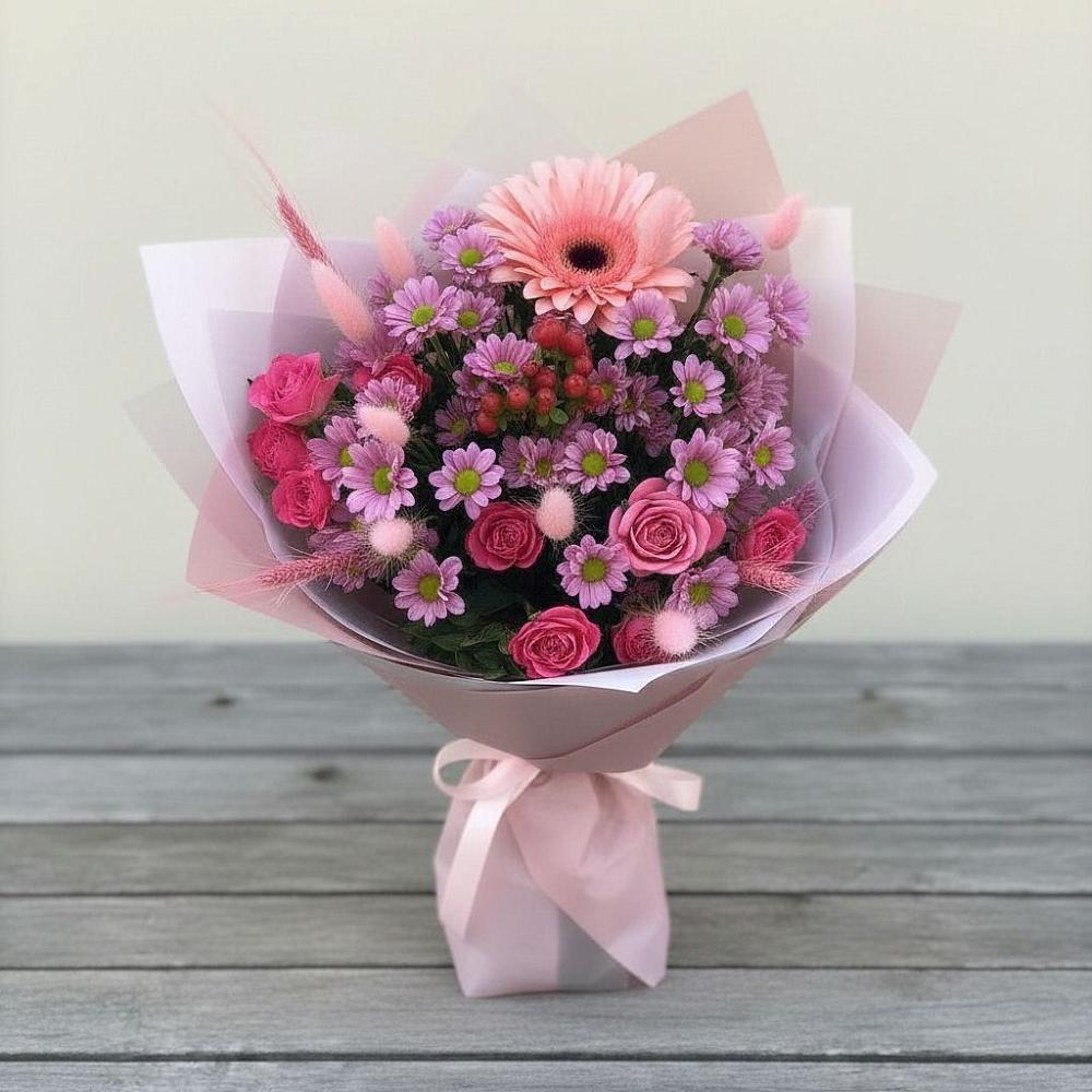 Букет цветов из: Розы, Герберы и Хризантемы в Рославле