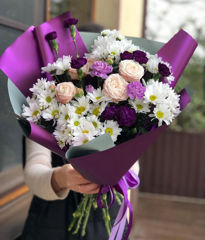 Букет цветов из: Хризантемы, Гвоздики и Розы в Рославле