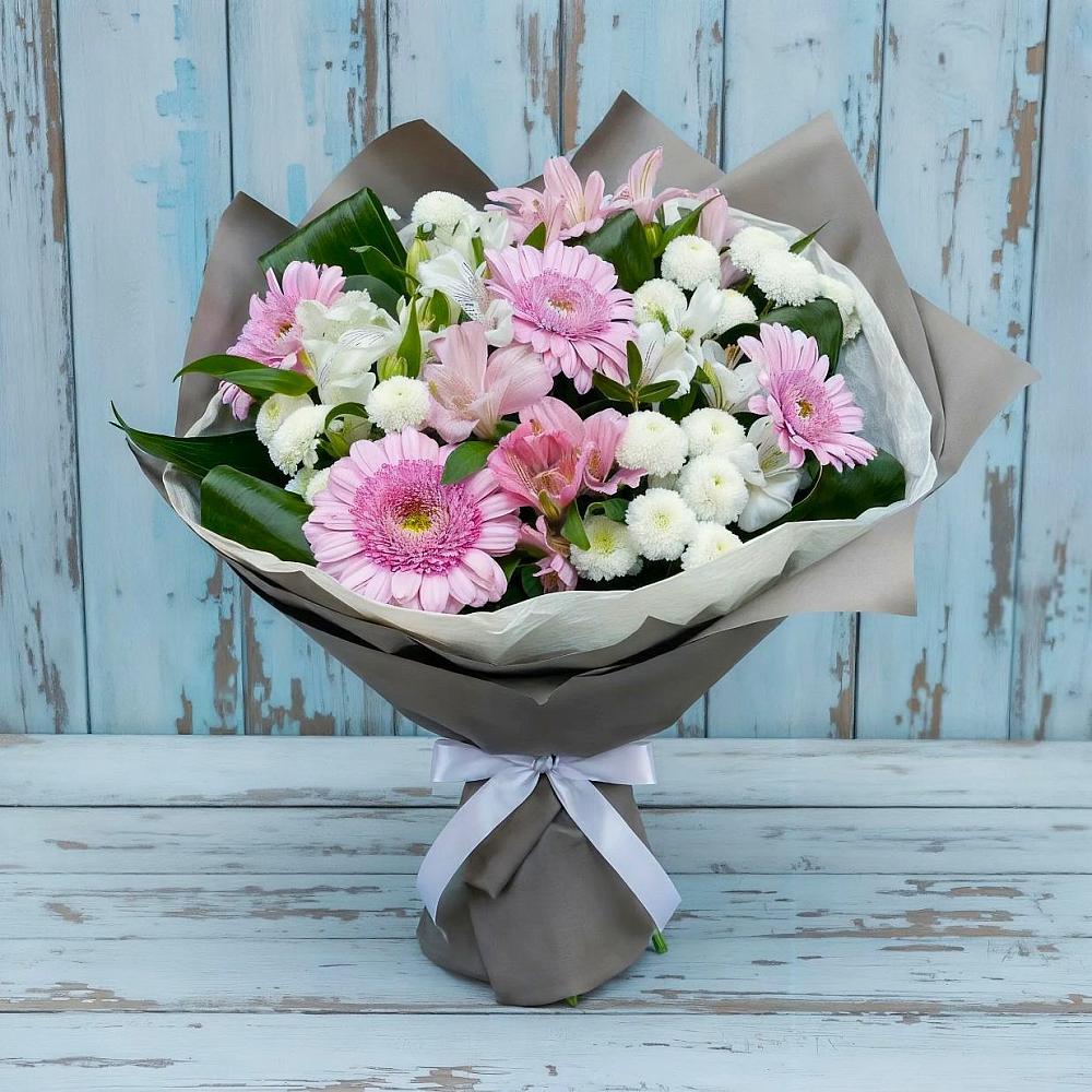Букет цветов из: Герберы, Альстромерии и Хризантемы в Рославле