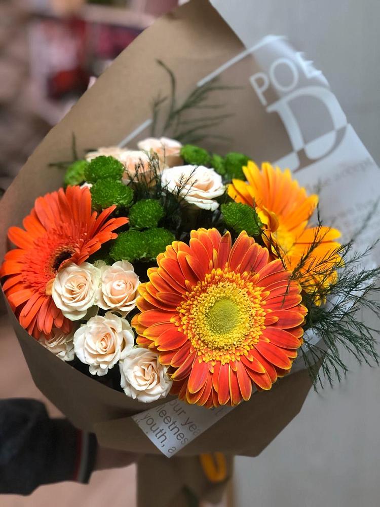 Букет цветов из: Герберы, Хризантемы и Розы в Рославле